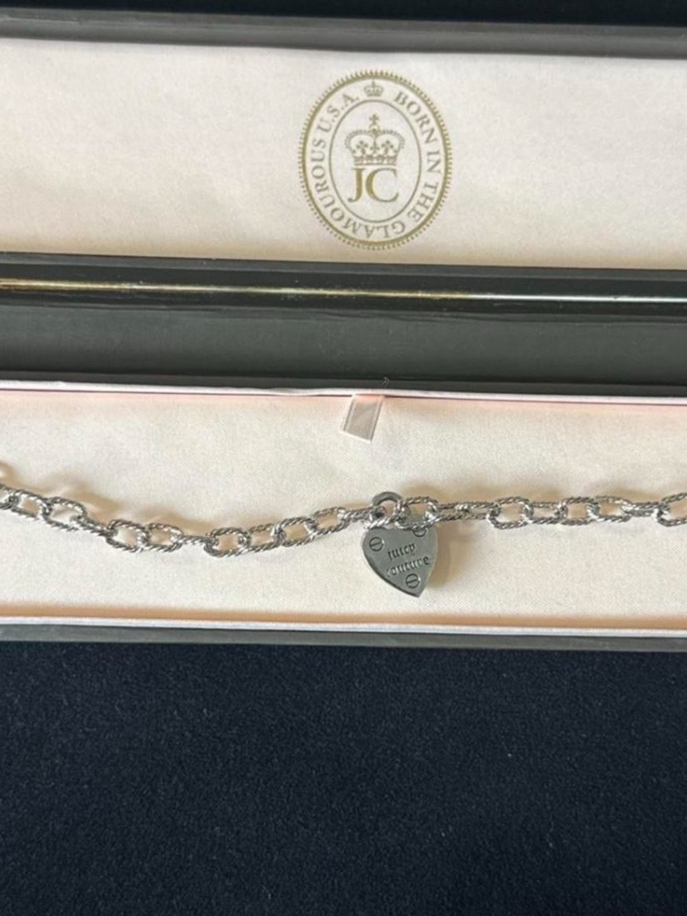 Juicy Couture Y2K Silver Heart Charm Chain Bracelet